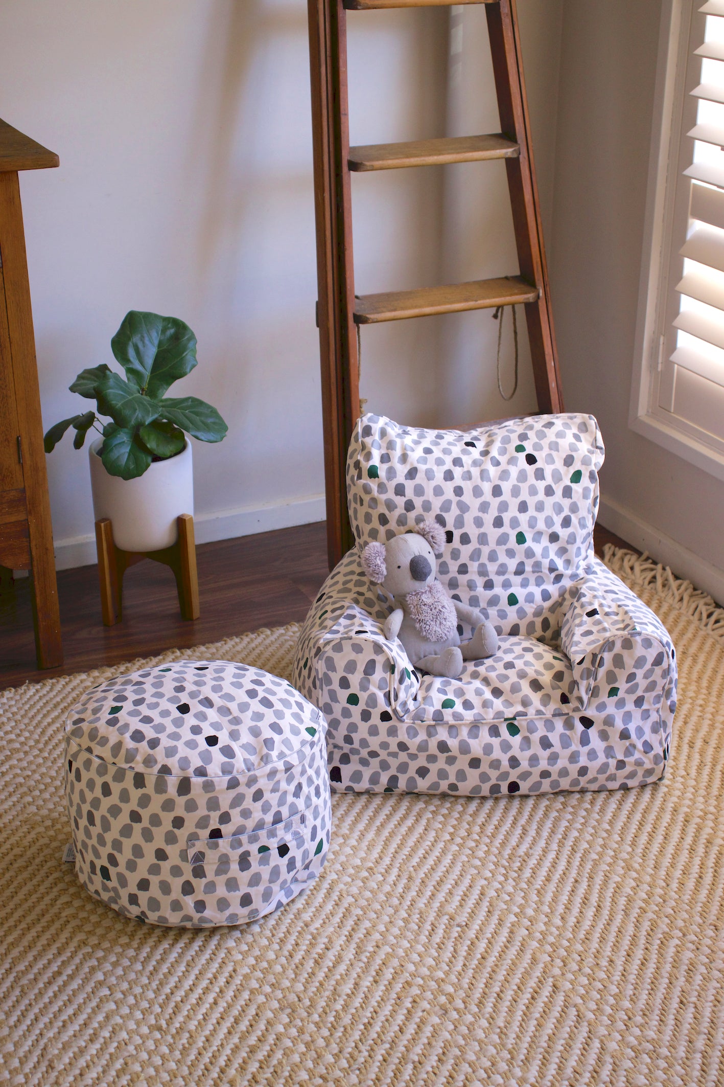 Splotches Bean Chair - Green & Grey