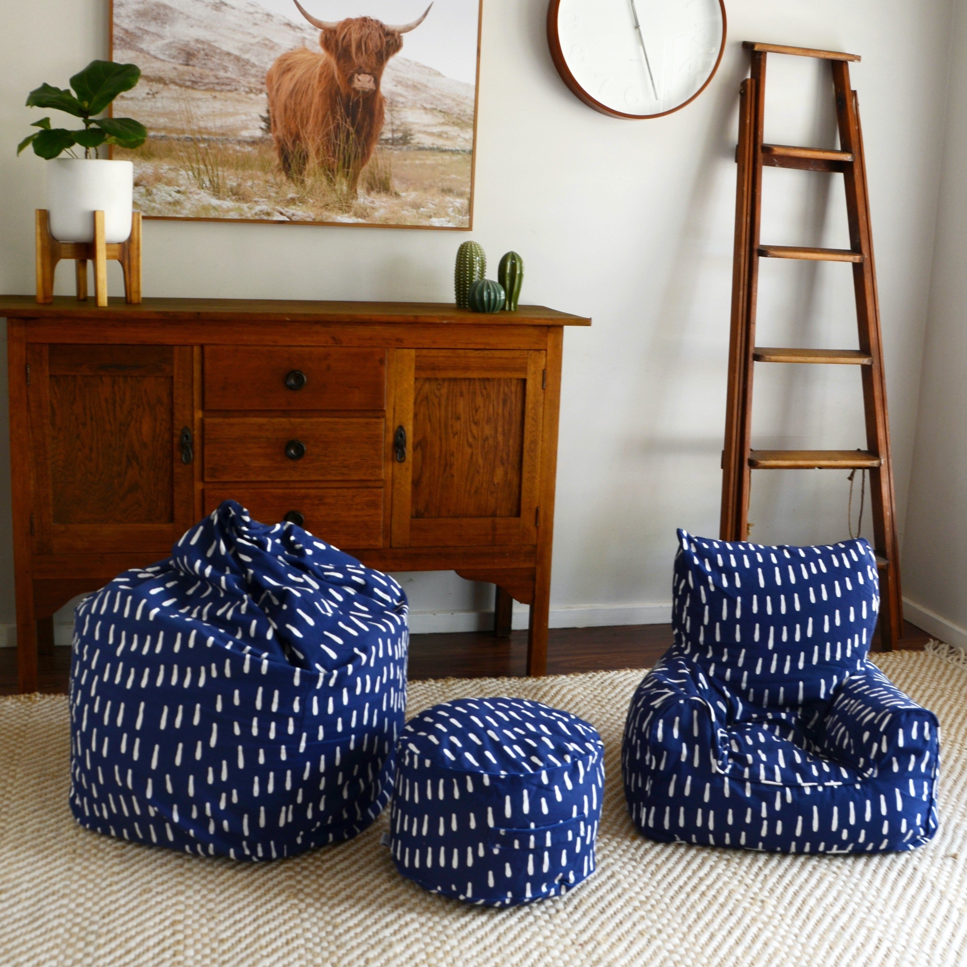 Raindrops Bean Chair - Indigo Blue