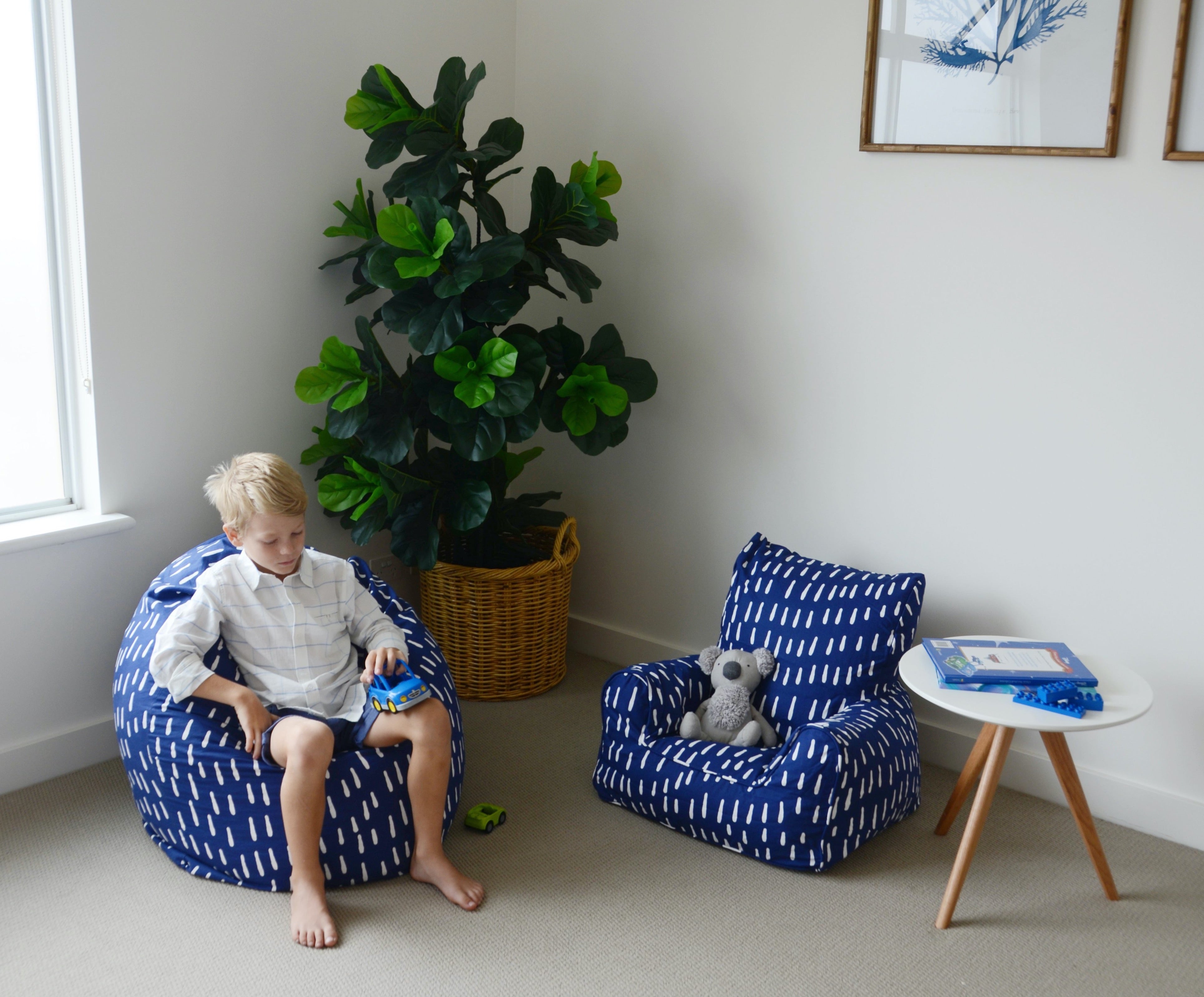 Raindrops Bean Chair - Indigo Blue