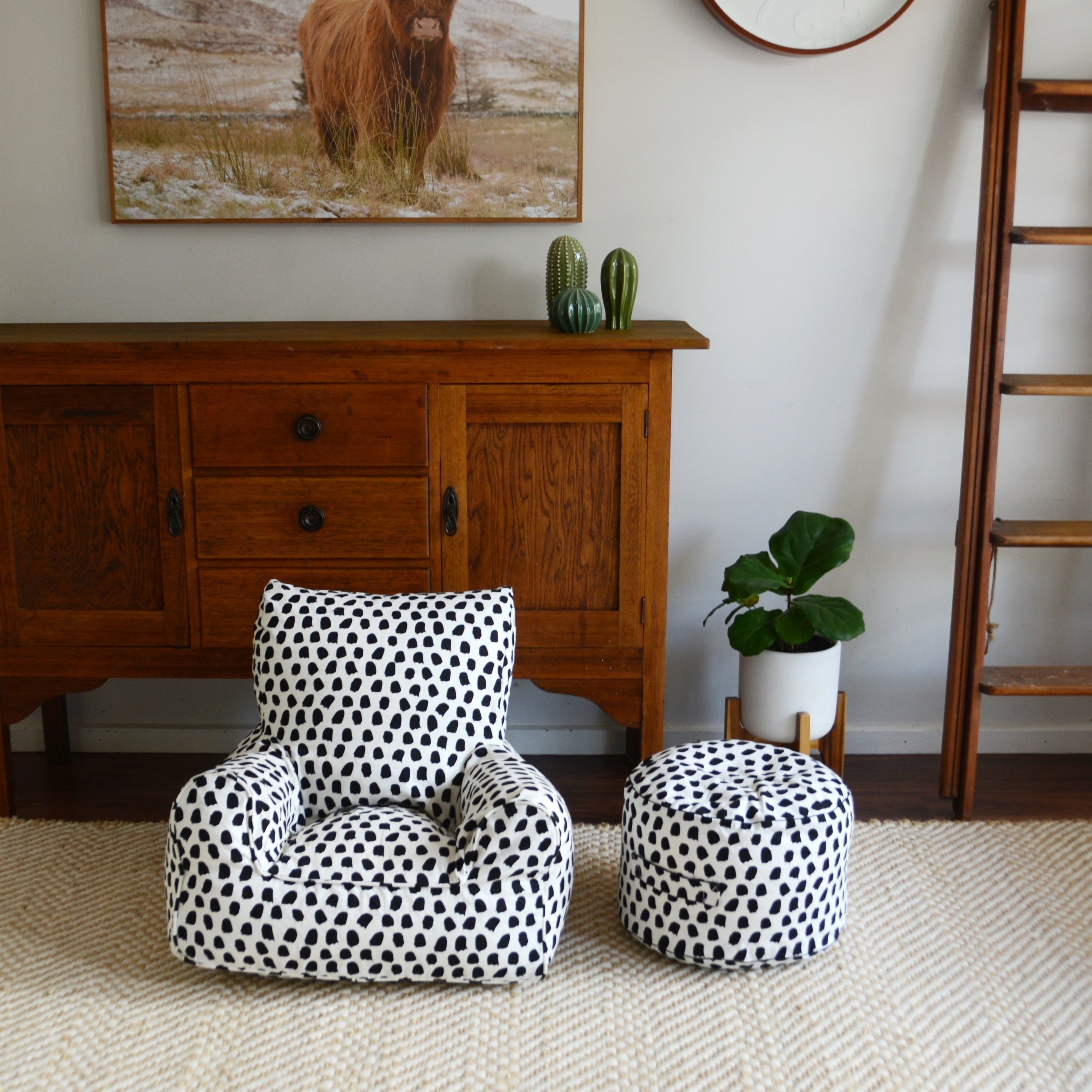 Splotches Bean Chair - Black & White