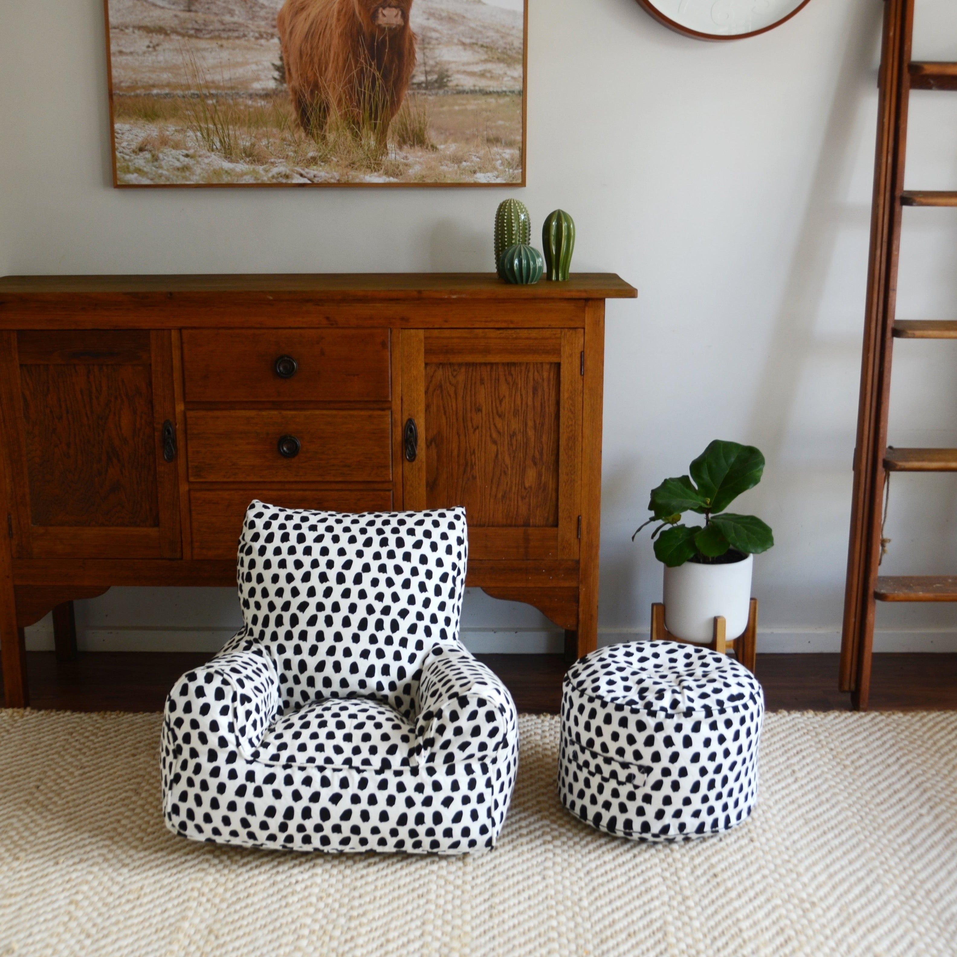 Splotches Bean Chair - Black & White